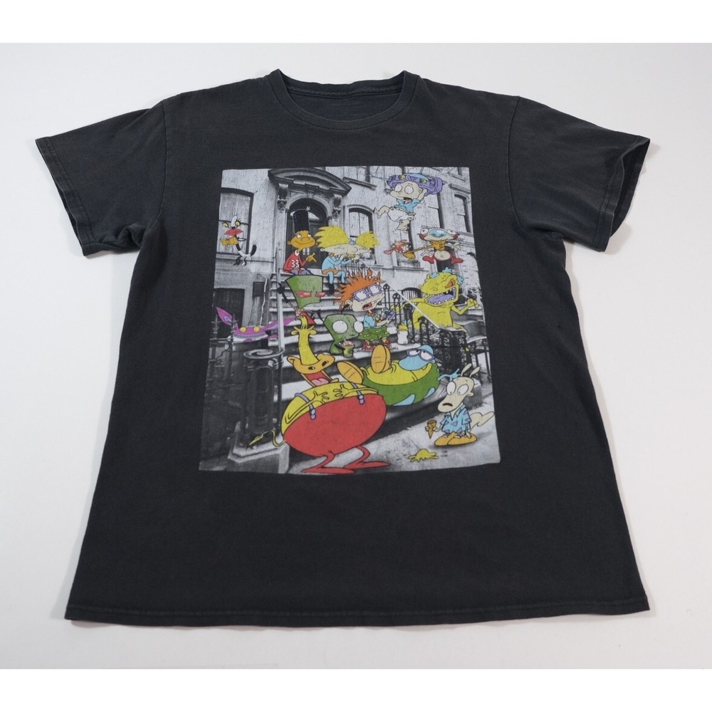 Nickelodeon Shirt Men Medium Black Nicktoons Character Distressed Graphic Tee